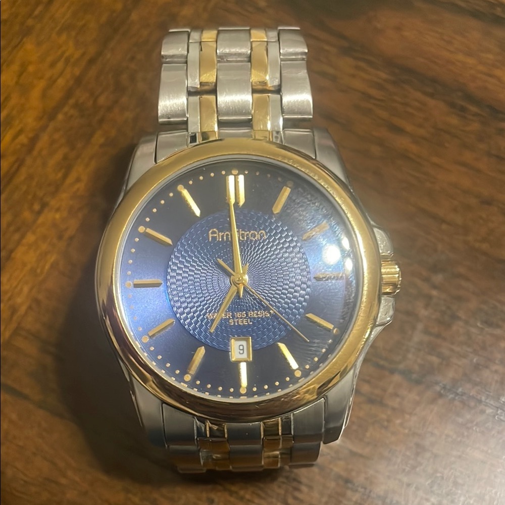 Armitron Gold and Silver Watch with Blue Dial